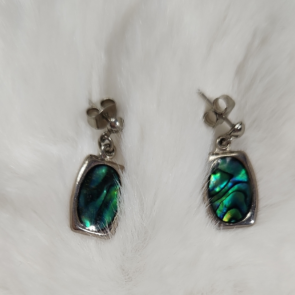 Silver-Tone Abalone Shell Dangle Earrings. - image 3